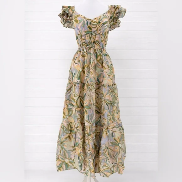 &MERCI small “Shannon Dress” Floral with Ruffled Sleeves, smocked waist, tiered - Picture 1 of 8
